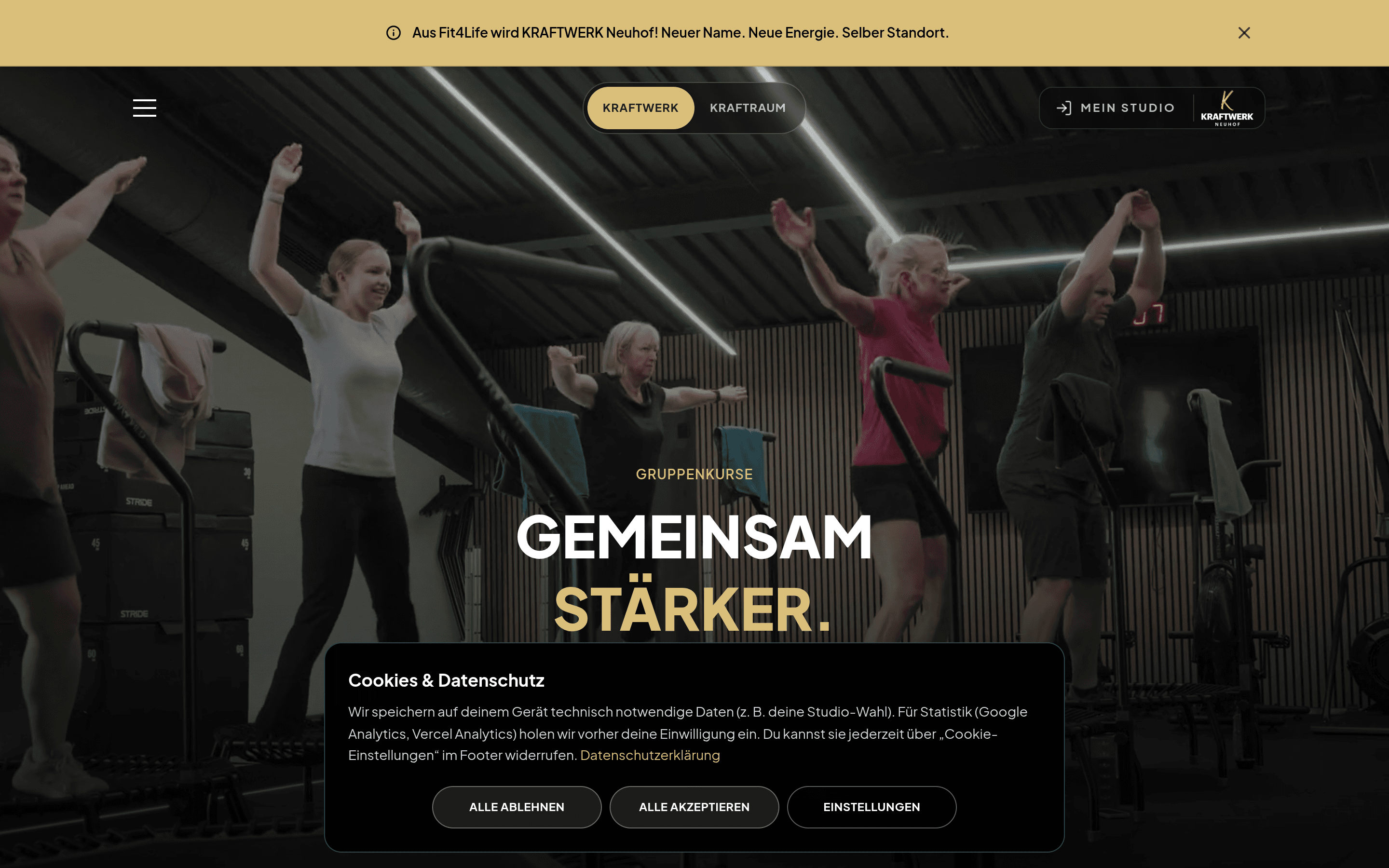 Screenshot der Kraftwerk-Neuhof-Website: Kursübersicht
